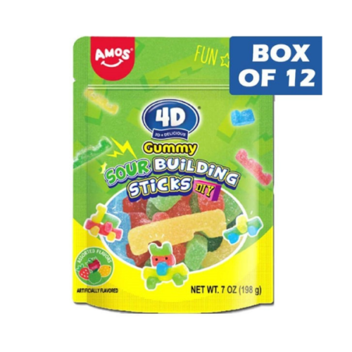 **AMOS 4D GUMMIES SOUR BUILDING STICKS BAG 1KG**